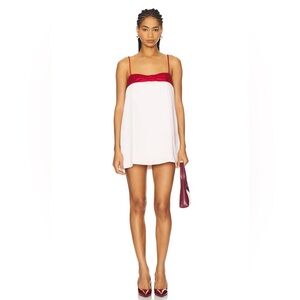 Free People sweet combo mini dress pink burgundy front bow detail pockets L New